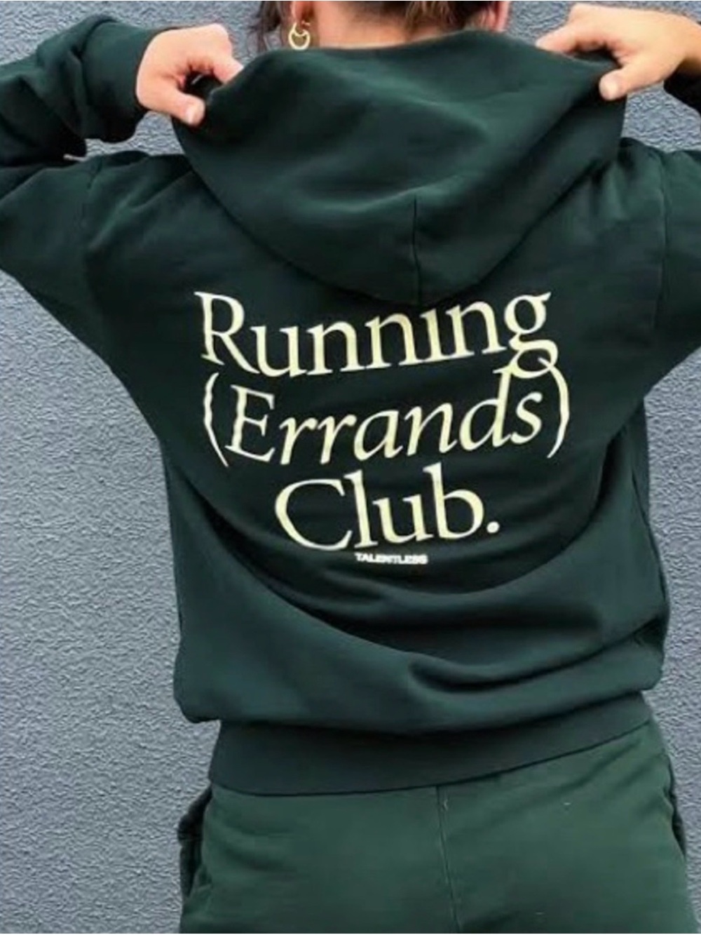 TALENTLESS Running Errands Club Forest Green Crop Crewneck Sweatshirt Sz Medium